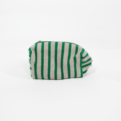 Green Terry Cloth Striped Cosmetic Case