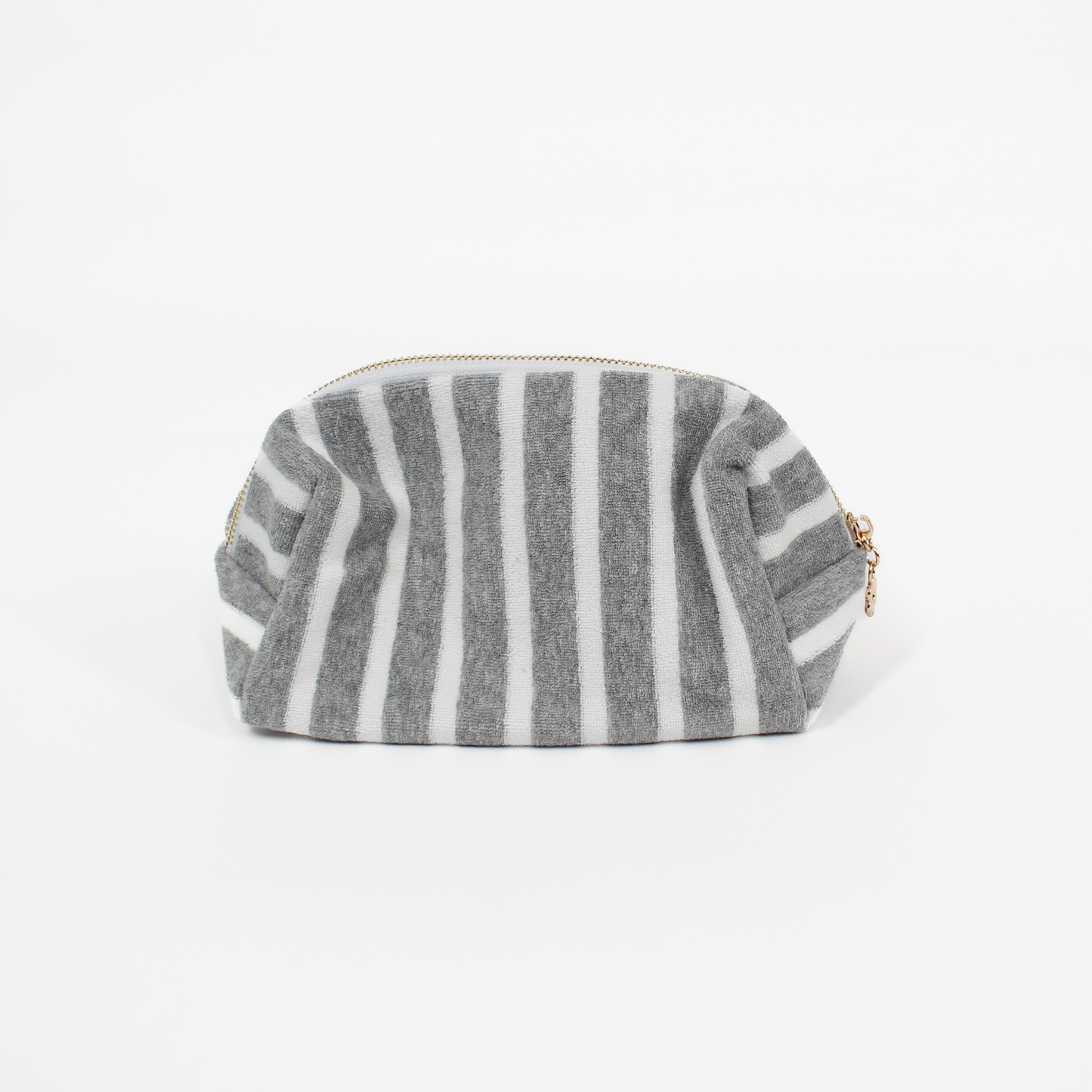 Grey Terry Cloth Striped Cosmetic Case