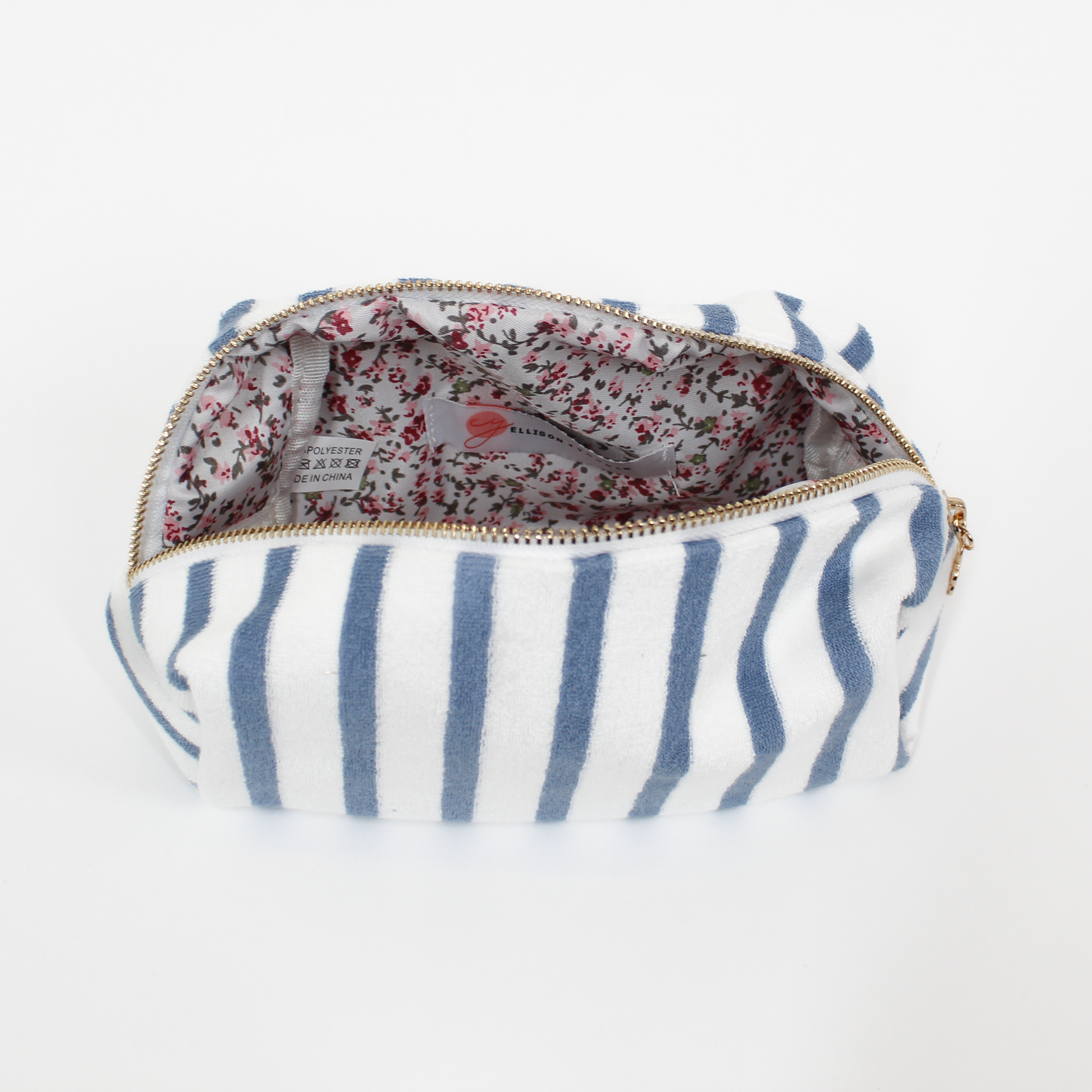 Inside of Terry Cloth Striped Cosmetic Case