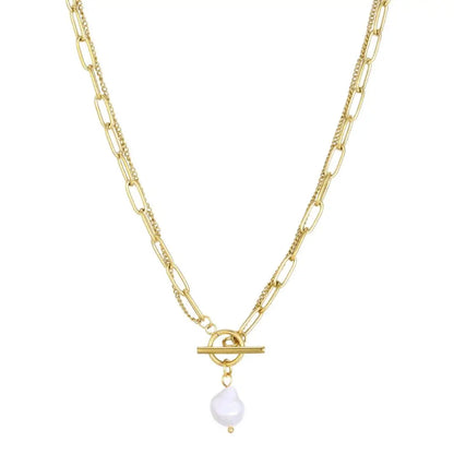 Layered Pearl Toggle Necklace on white background