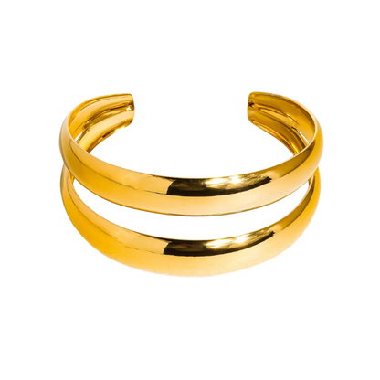 close up of Layered Round gold Bangle on white background