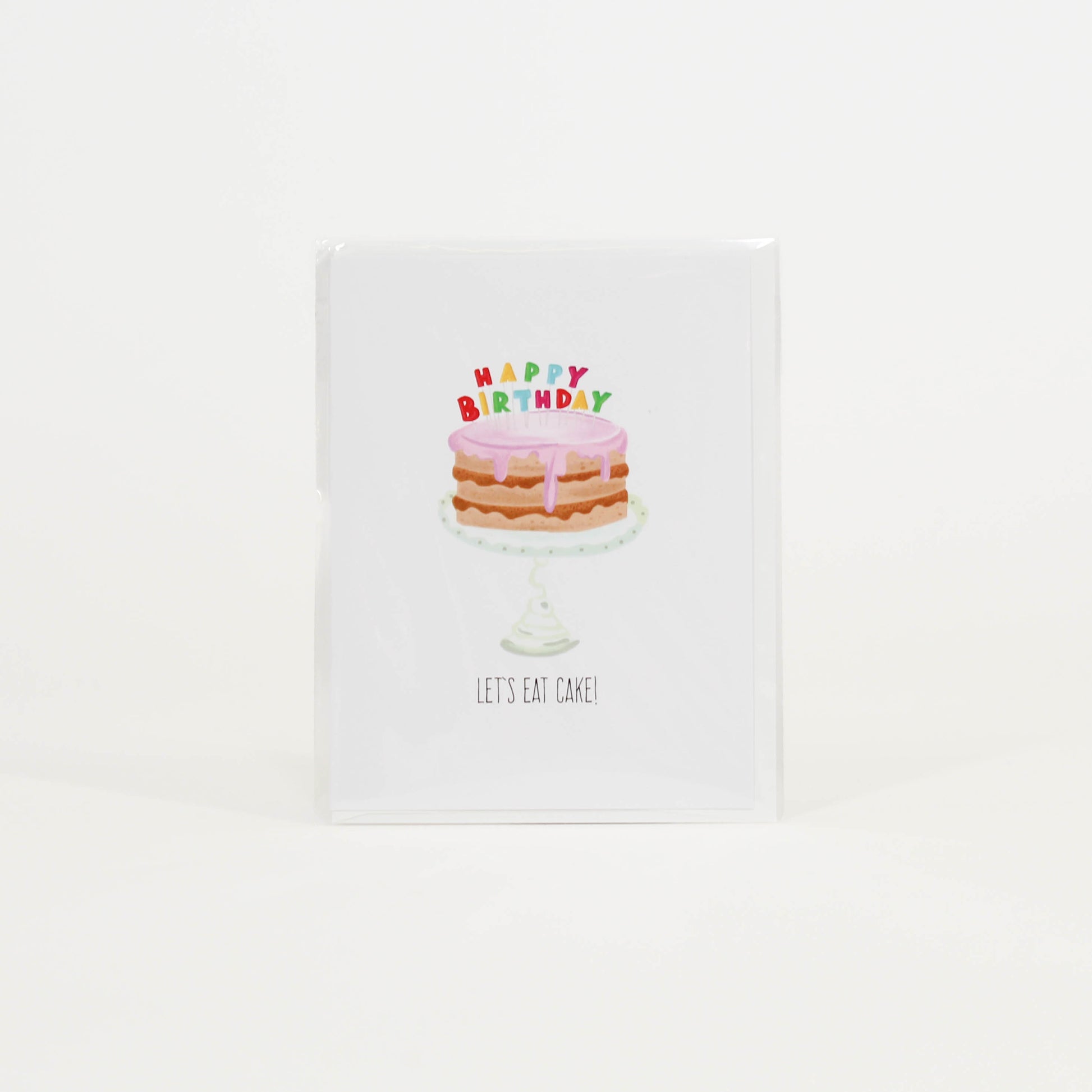 Greeting card with a birthday cake illustration 
