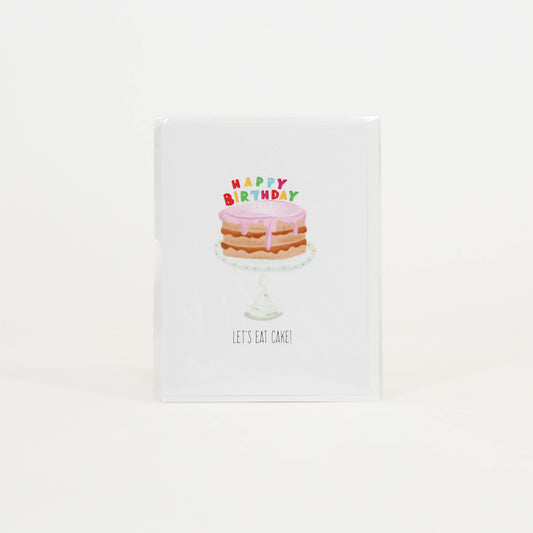 Greeting card with a birthday cake illustration 
