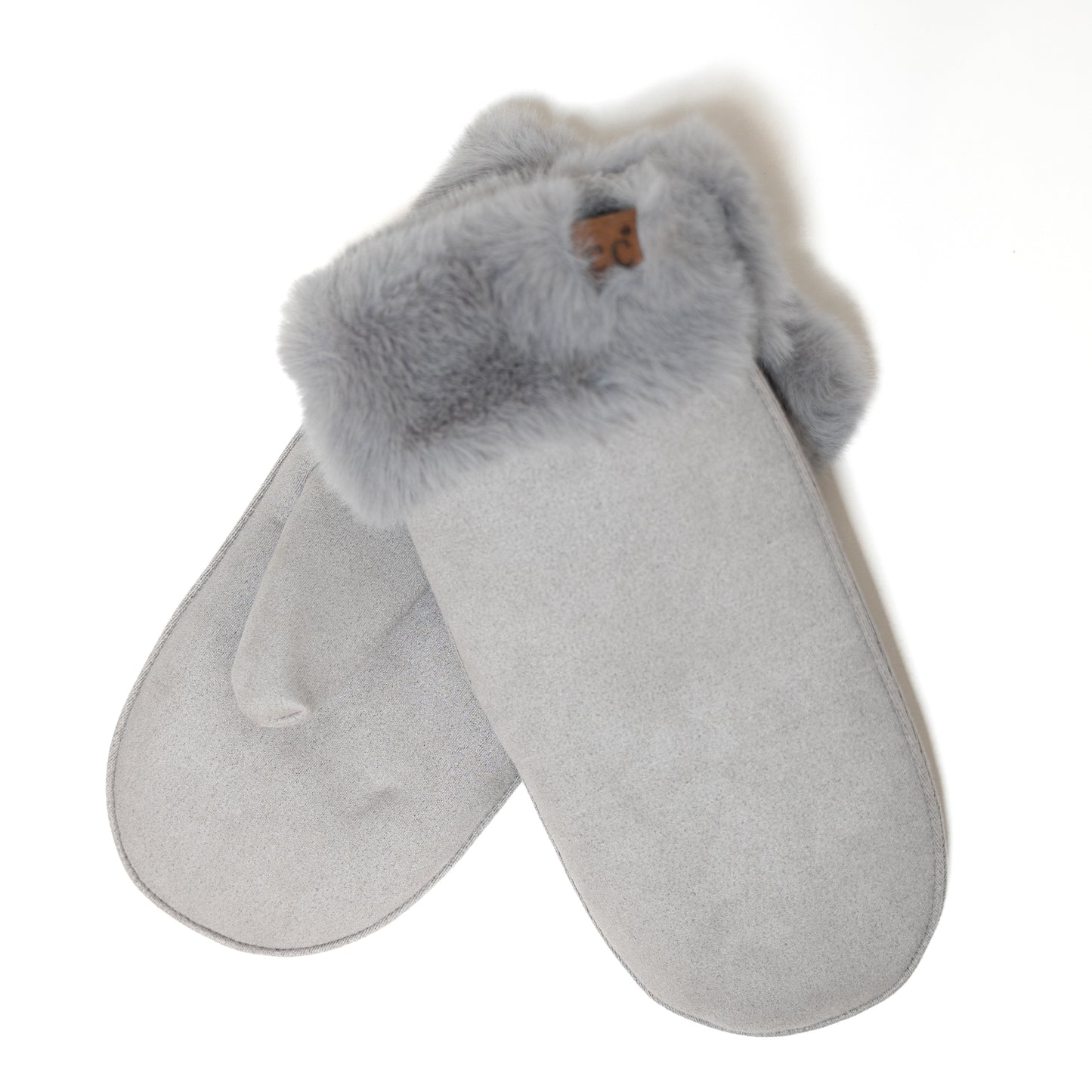 Light gray Suede Mittens with faux fur