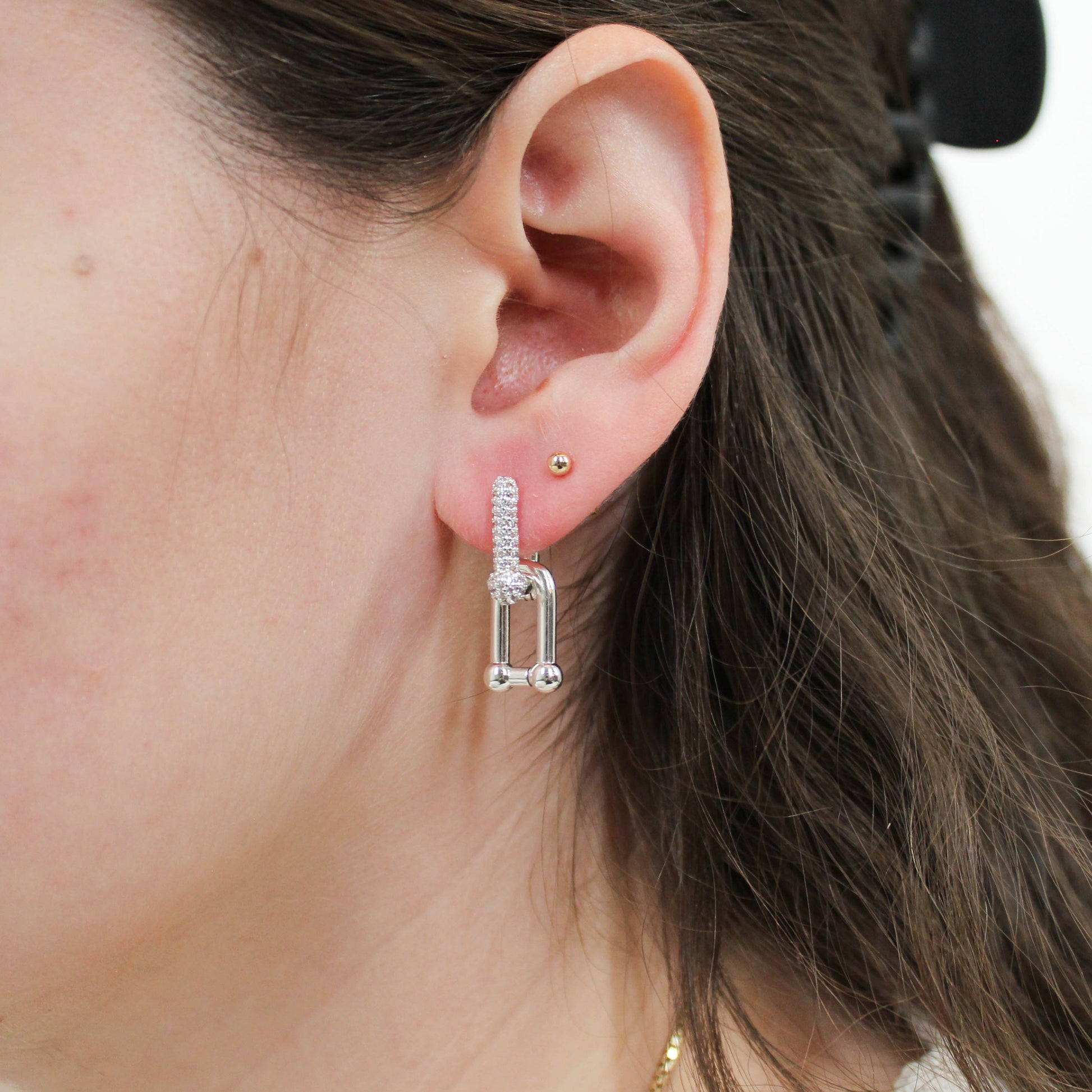 Link Earrings in silver with crystal embellishments