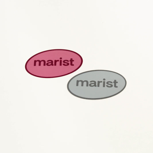 Two oval 'marist' logos, one pink and one gray.