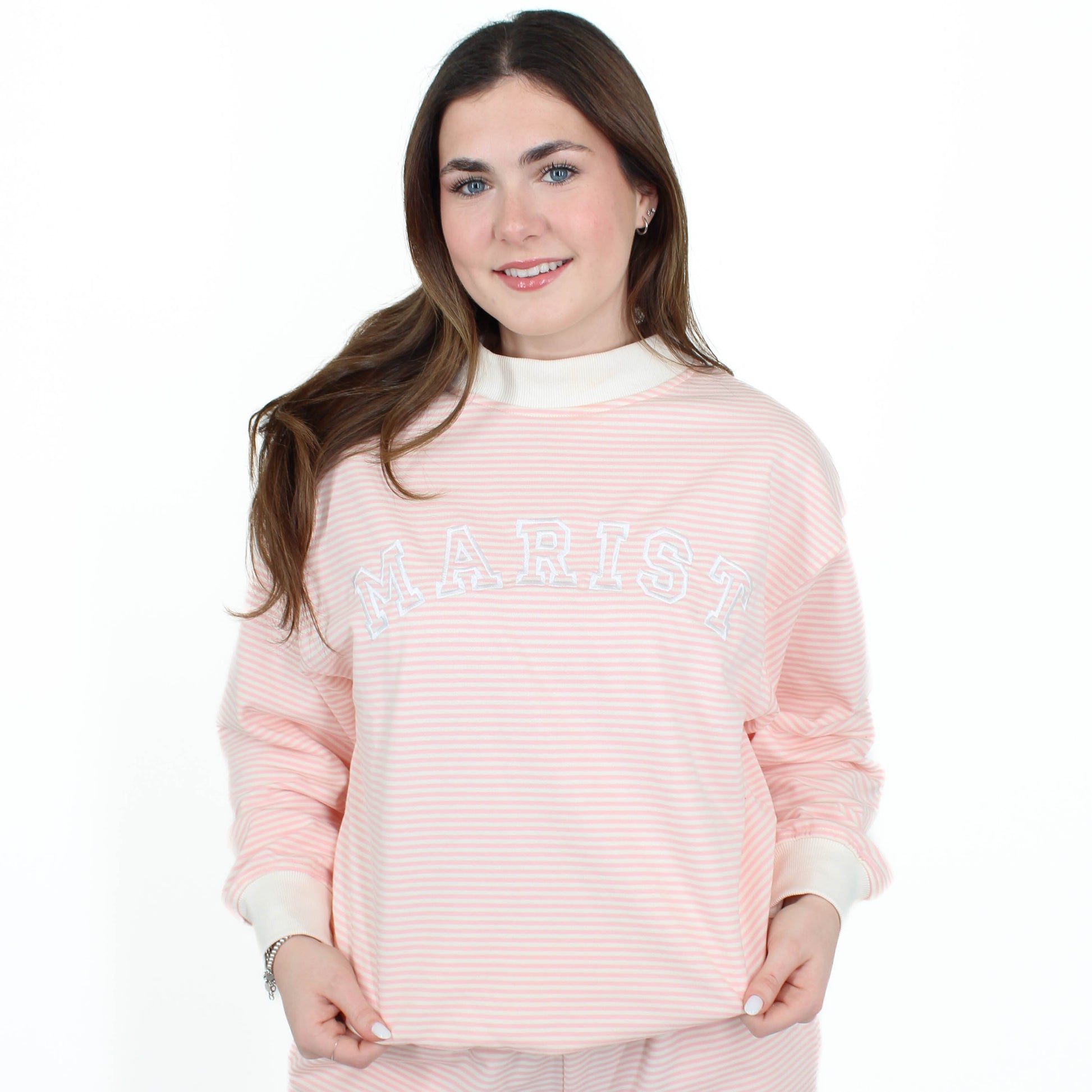 Marist Pink Stripe Mockneck top