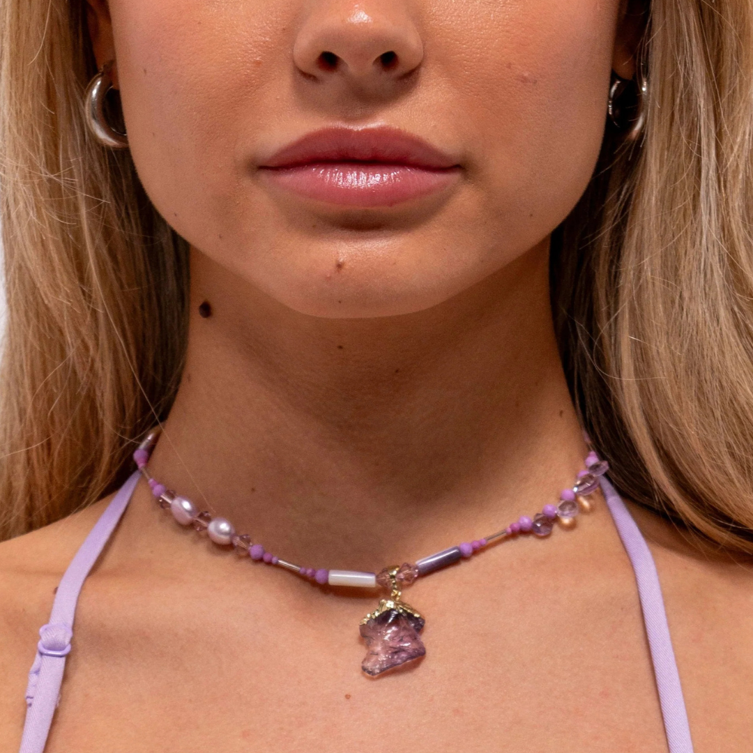 purple beaded choker necklace