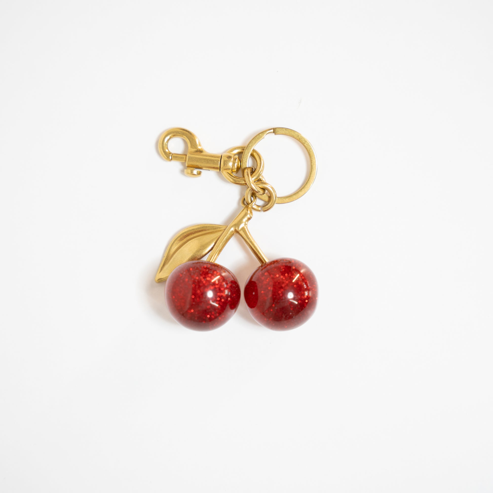 Metal Cherry Bag Charm gold red sparkle heavy cute 