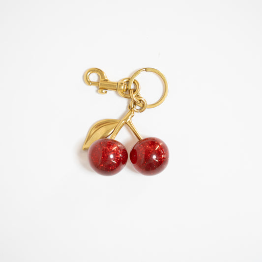 Metal Cherry Bag Charm gold red sparkle heavy cute 