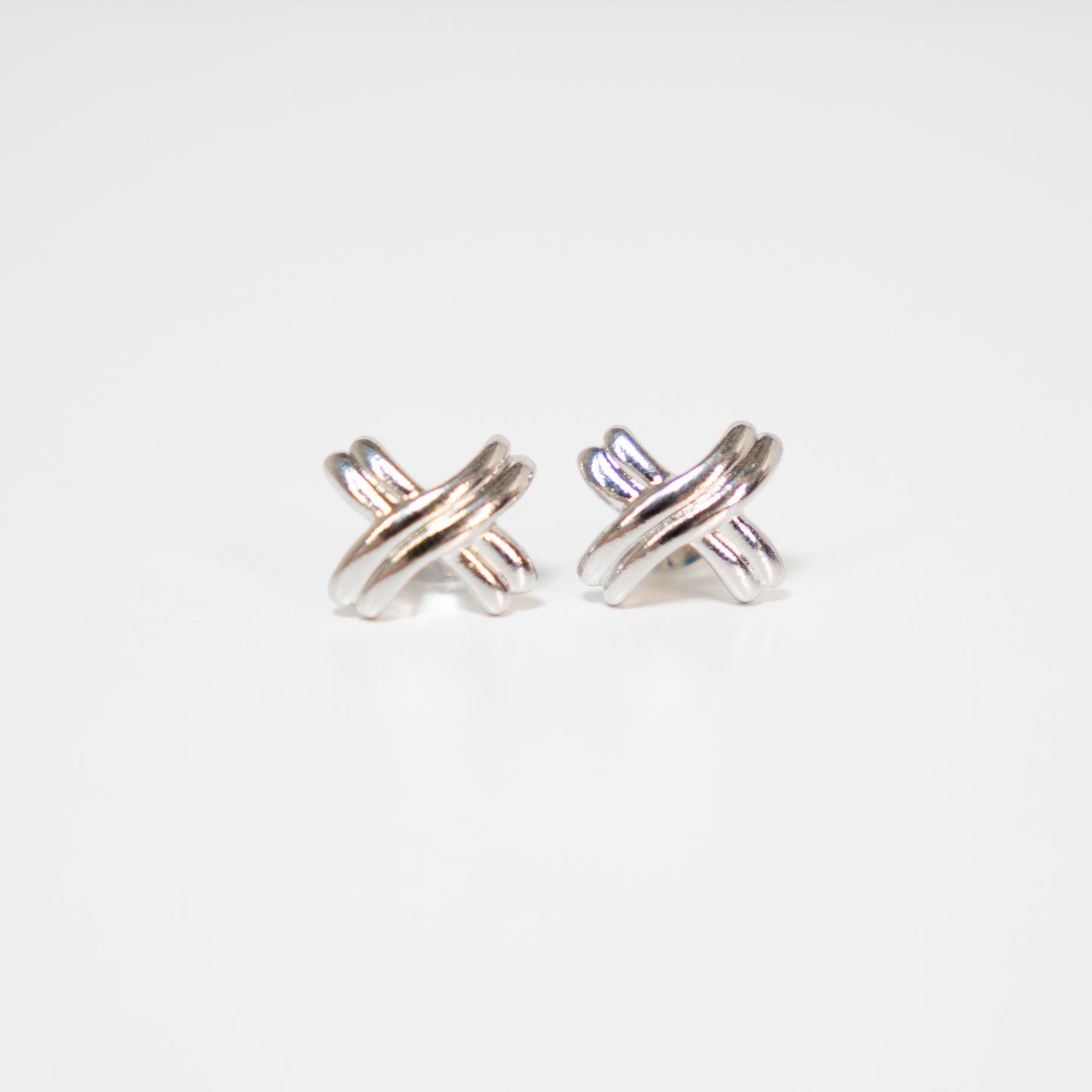 Silver Metal Crisscross Stud Earrings