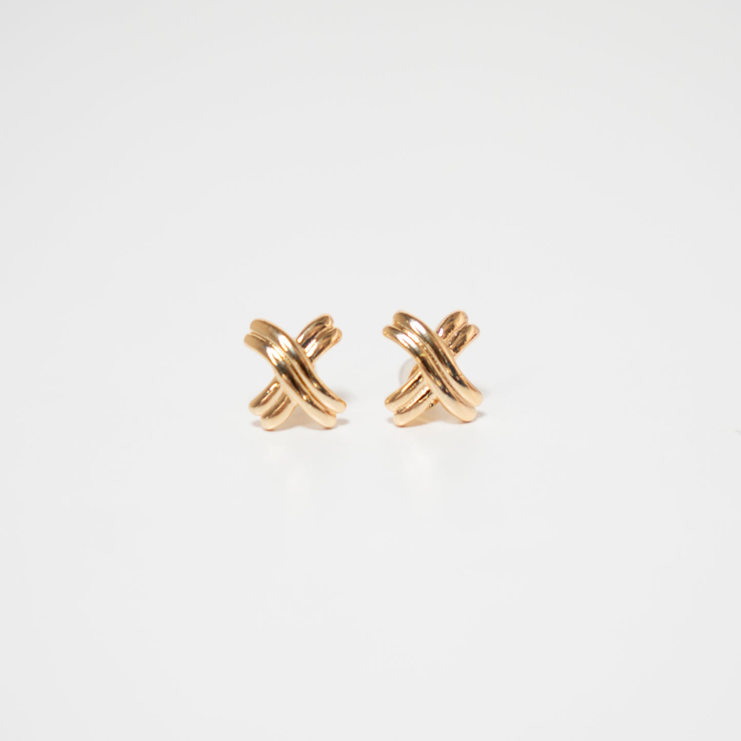 Gold Metal Crisscross Stud Earrings