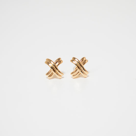 Gold Metal Crisscross Stud Earrings