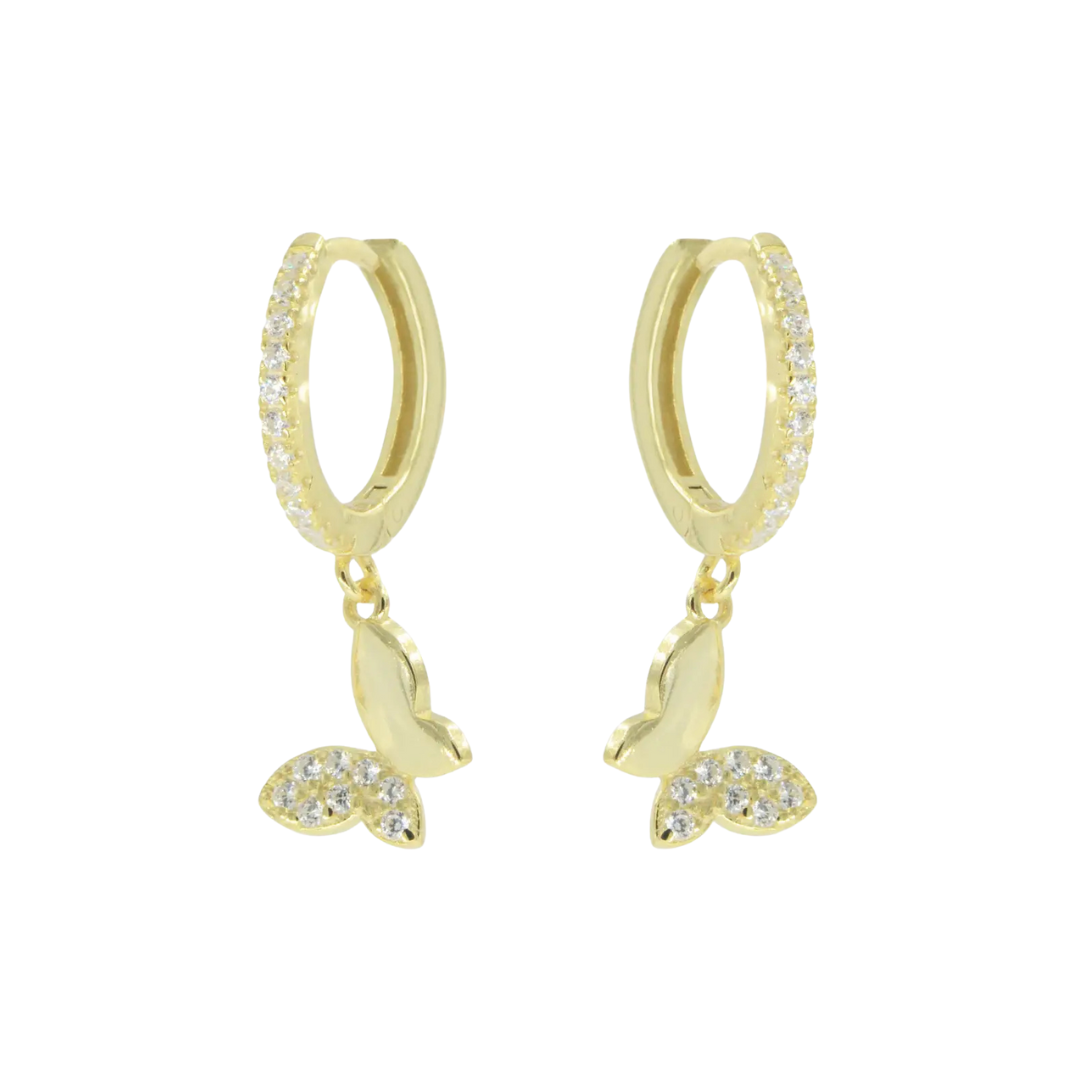 Gold butterfly huggie earrings with rhinestones