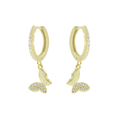 Gold butterfly huggie earrings with rhinestones