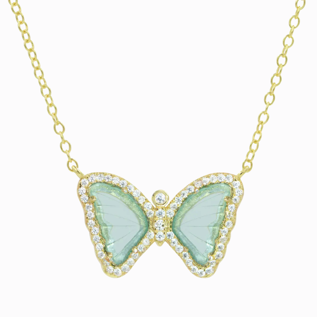 green and gold butterfly necklace