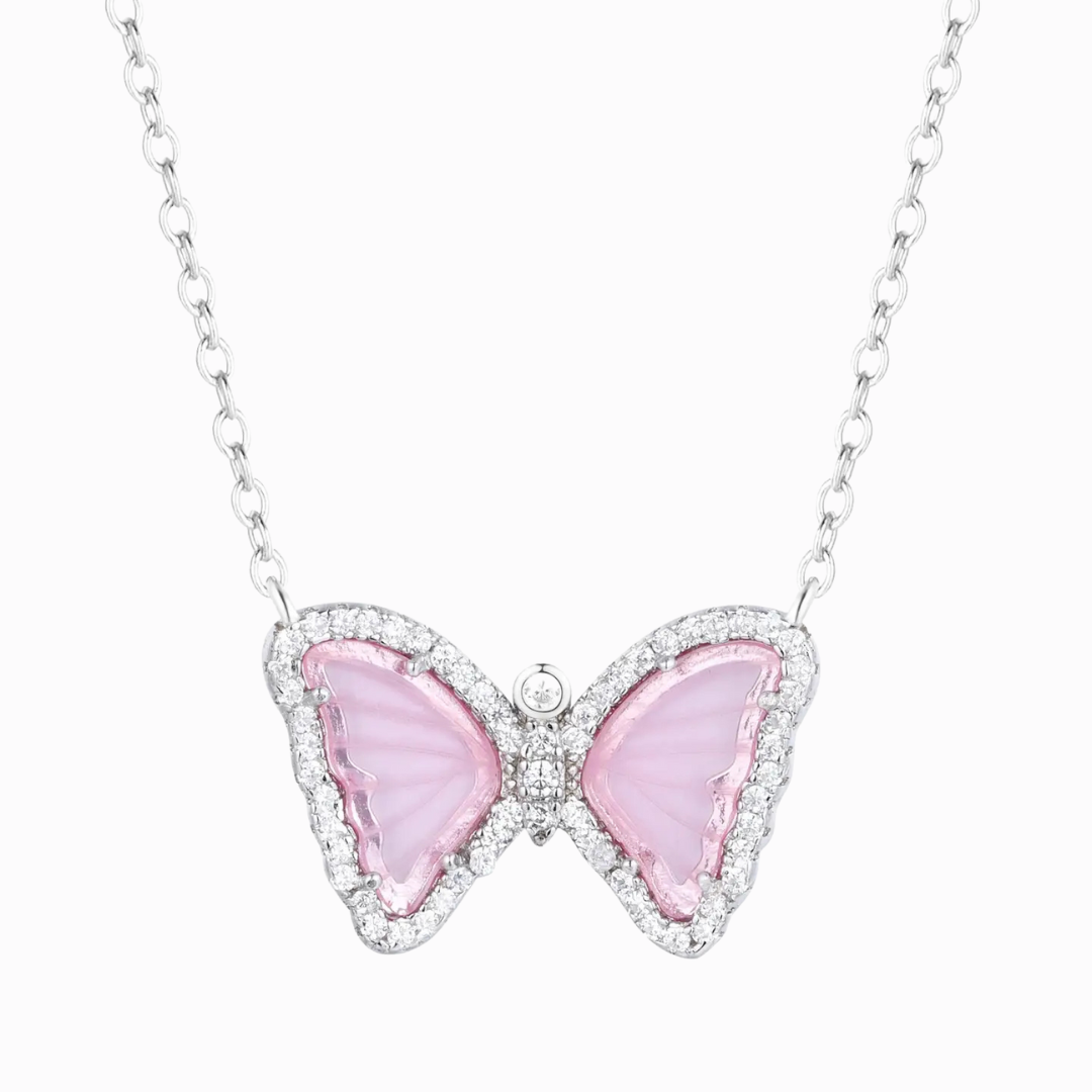 pink and silver butterfly necklace