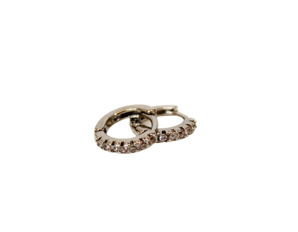 Mini Huggie Hoop Earrings silver on white background