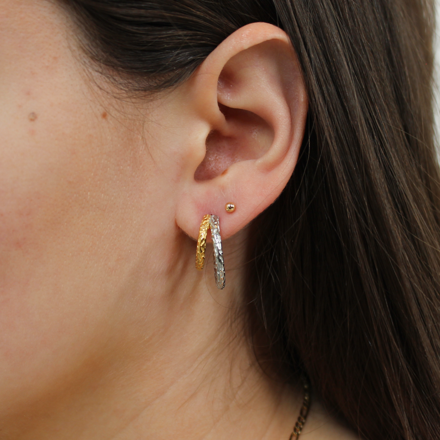 Mixed Metal Double Hoop Earrings in silver and gold on 