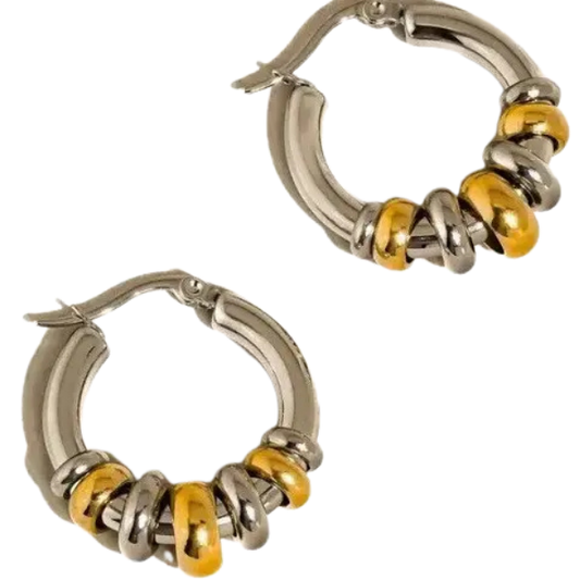 Mixed Metal Hoop Earrings on white background