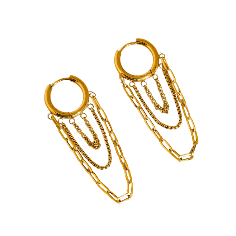 Multi Chain Drop Earrings gold on white background