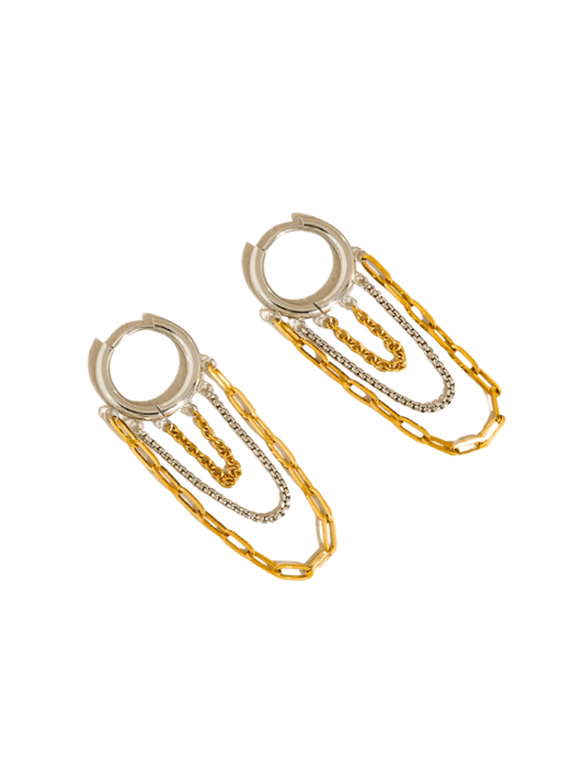 Multi Chain Drop Earrings mixed metal on white background