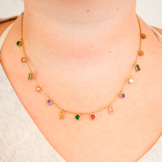 Multicolor Charm Necklace on model