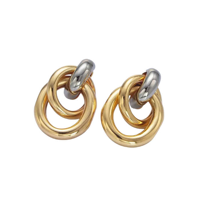 Multiple Band Drop Stud Earrings on white background