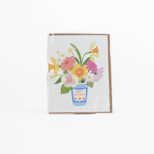 Greeting card with floral design and 'Happy Birthday' text 