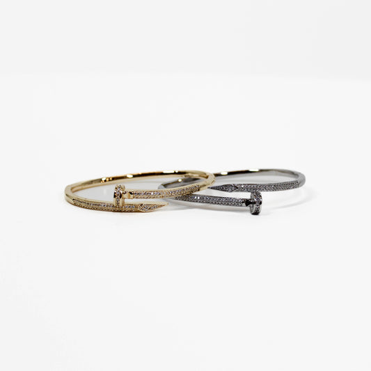 Two nails bangle bracelets in silver and gold