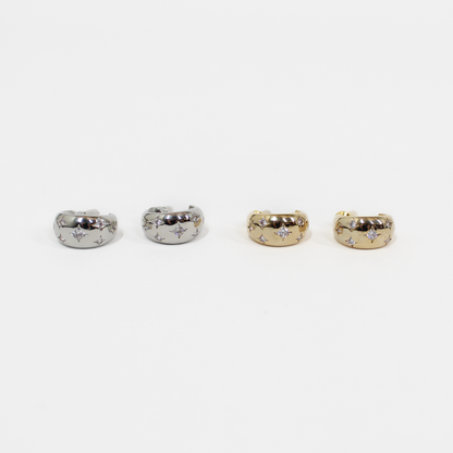 Northern Stars Hoop earrings in silver and gold on a white background