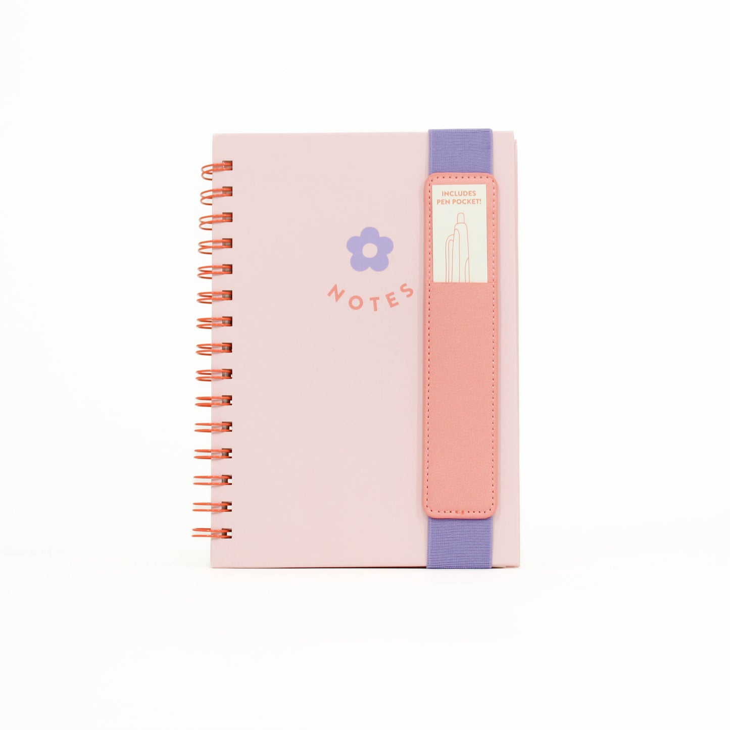 Pink notebook with a colorful strap 