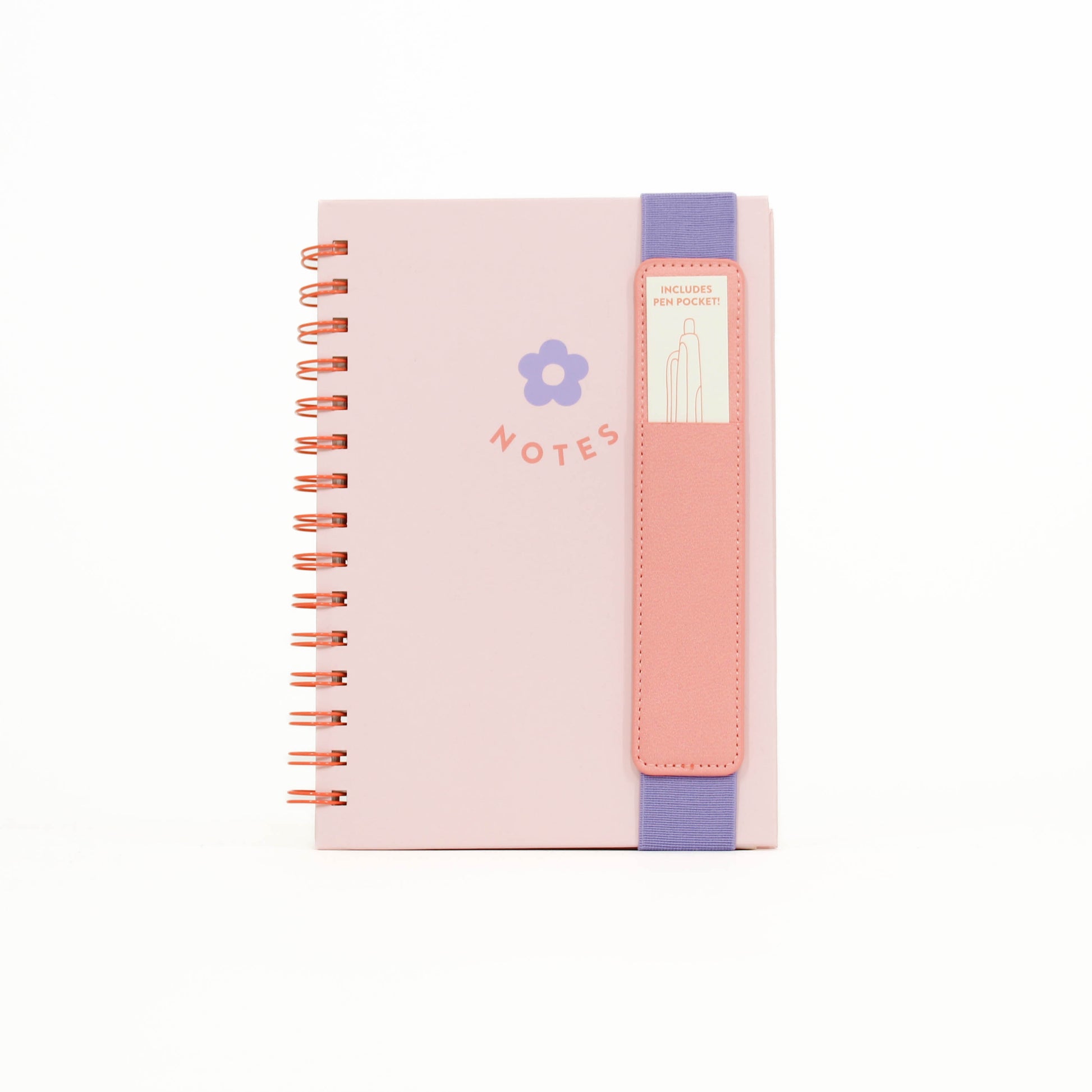 Pink notebook with a colorful strap 