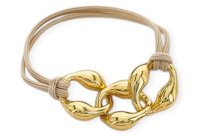 O Chain Hair Tie beige on white background