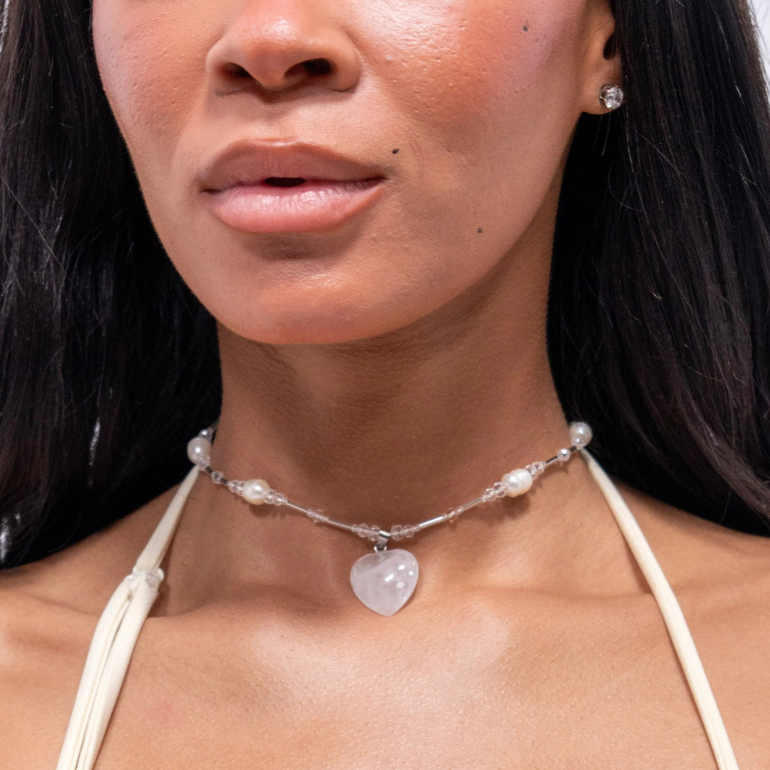 white beaded choker necklace