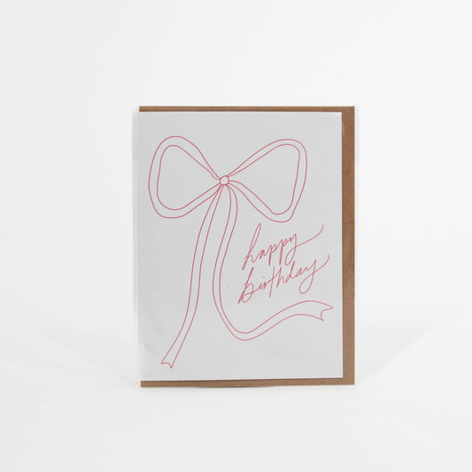 Happy Birthday card with big pink bow on it