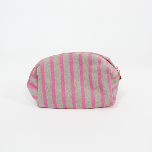 Pink Terry Cloth Striped Cosmetic Case