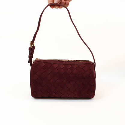 Red Woven Mini Shoulder Bag.