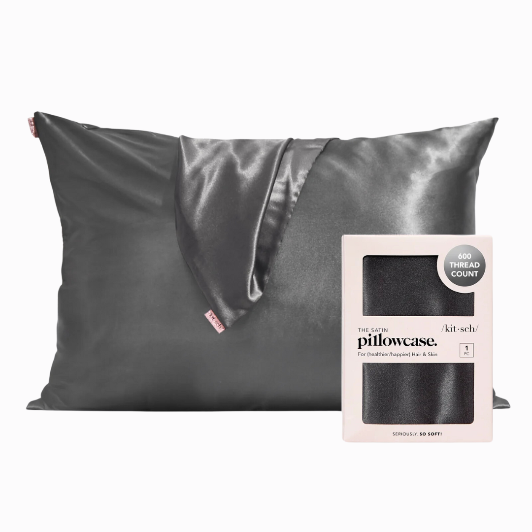 satin pillowcase, kitsch, charcoal