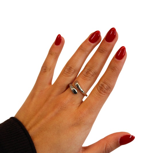 Sculptural Open Wrap Ring silver on model