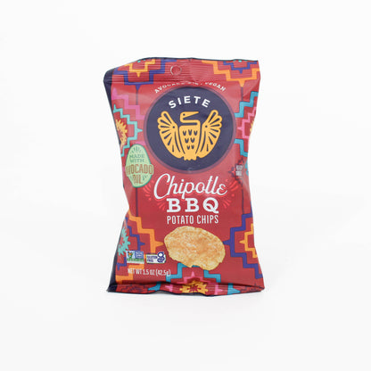 Siete Chipotle BBQ potato chips packaging on a white background