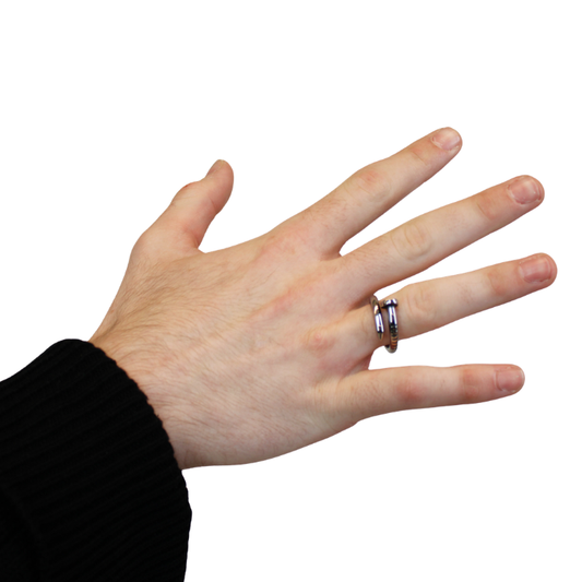 Silver Stainless Steel Bended Nail Ring on model