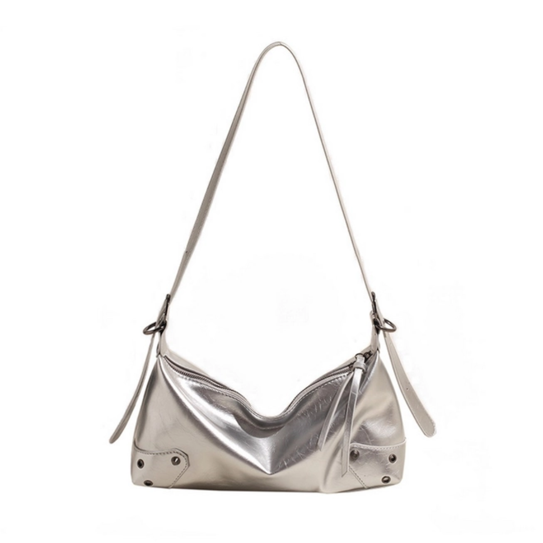 Simple Commuter Shoulder Bag silver, everyday leather bag