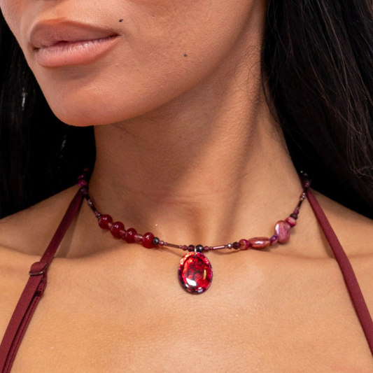 red choker beaded necklace