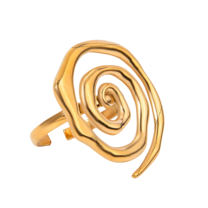 Gold spiral ring on a white background