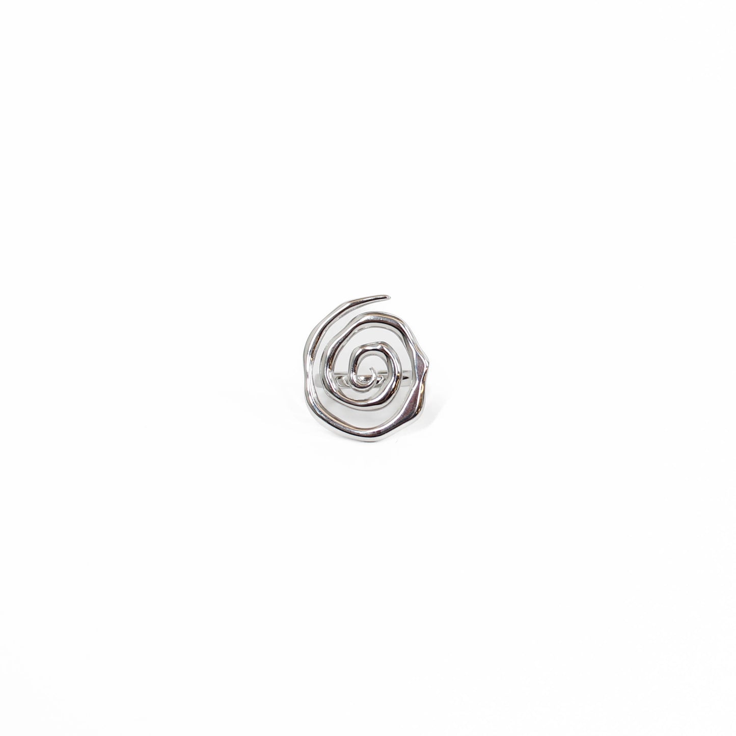 Silver spiral ring on a white background