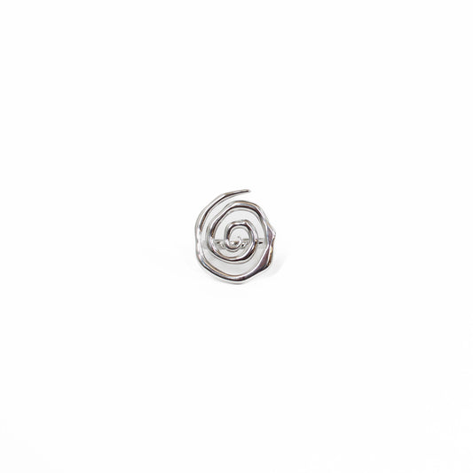 Silver spiral ring on a white background