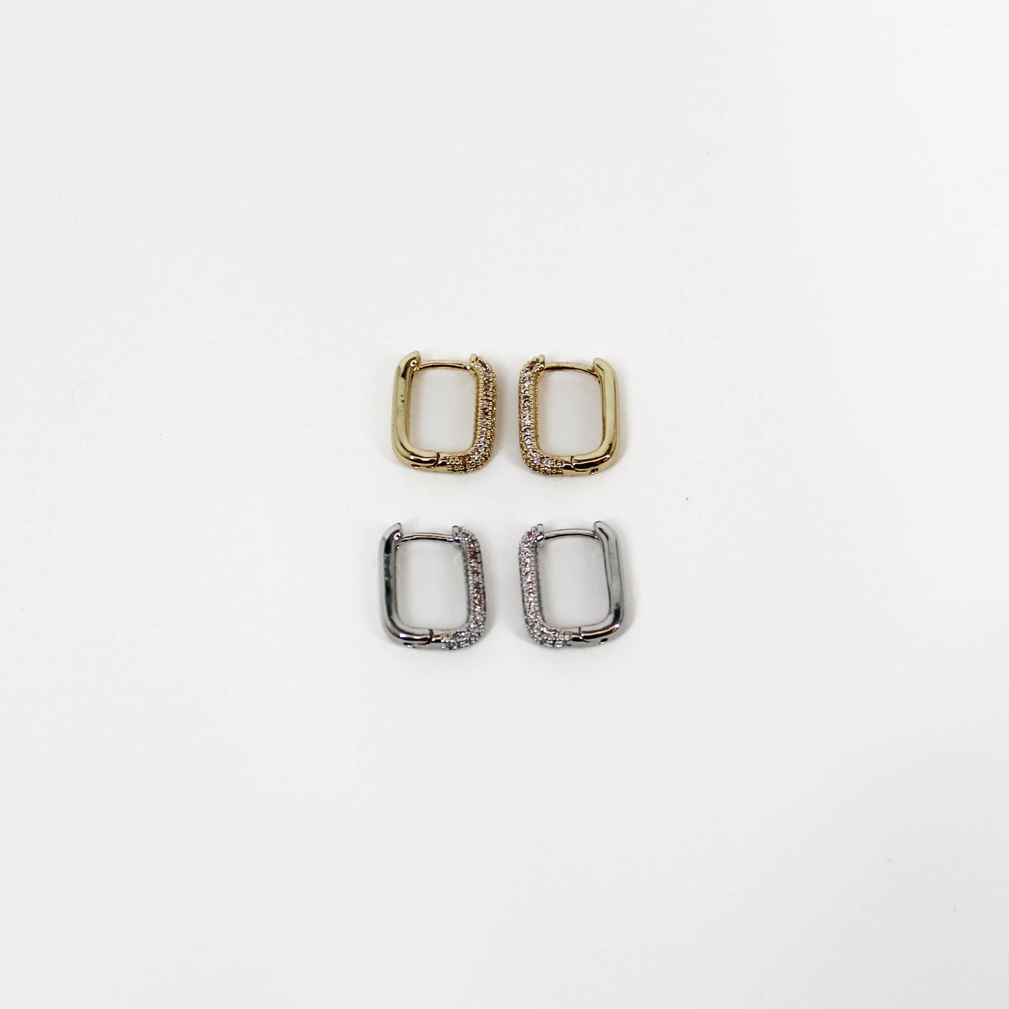 Square Huggie Hoop Earrings in Silver and Gold