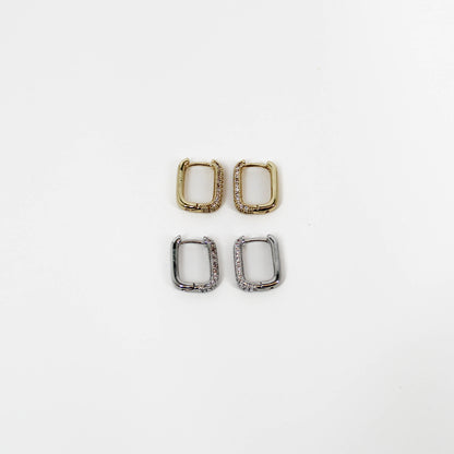 Square Huggie Hoop Earrings in Silver and Gold