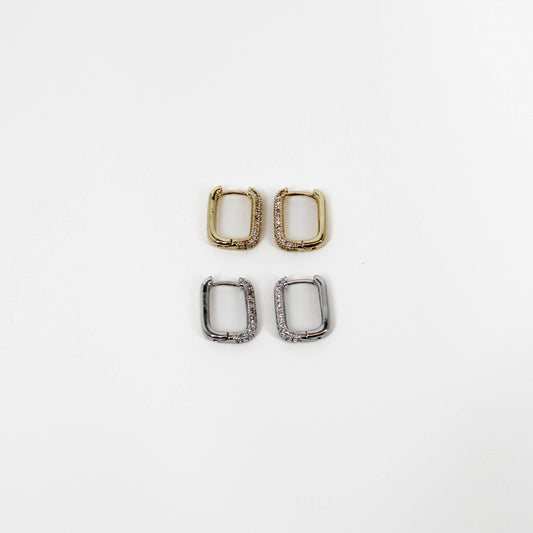 Square Huggie Hoop Earrings in Silver and Gold